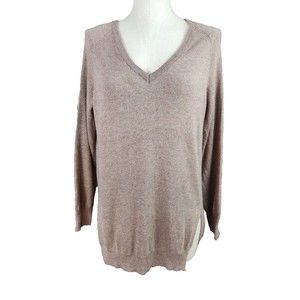Lumiere Women's Double V Beige Angora Blend Sweater L